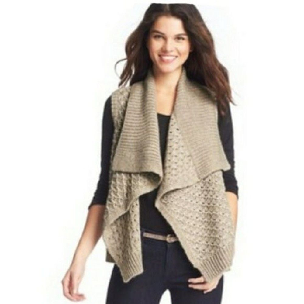 LOFT tan Open Front Drape Sweater Vest S